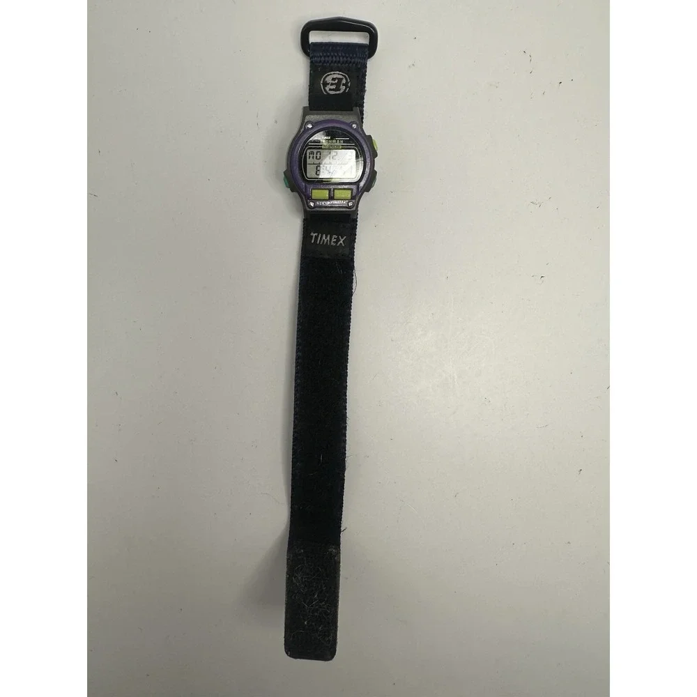 Timex 760 D7 Ladies Watch 1996 90's New Battery 8 Lap Purple Bezel 32MM 7.5
